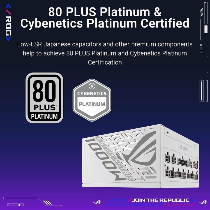 Ігровий блок живлення ASUS ROG Strix 1000W Platinum White, ATX 3.0, PCIe 5.0, білий