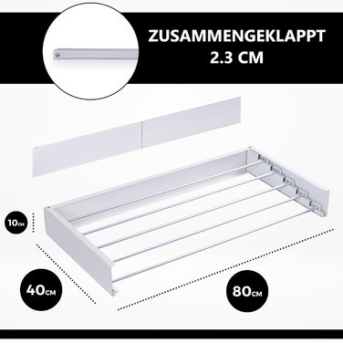 Настінна сушарка для білизни Vonia – компактна та складна – міцна сушарка для ванної, балкону та квартири (біла, 80 x 40 см)