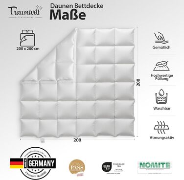 Dreamworld Nature Duvet - Made in Germany - 200x200 cm down duvet made of 90% down and 10% feathers, winter duvet, suitable for allergy sufferers (nomite), Öko-Tex 100 Class 1 certified, Downpass 200 x 200 cm winter duvet
