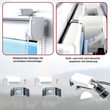 Double Roller Blind Klemmfix No Drilling White Silver 200 x 60 cm (Length x Width) Duo Roller Blind Blackout with Beads, Shimmers, Pleated Blind Window Door Zebra Blind Clamp Roller Side Pull Roller Blind (Grey Silver, W50 x H200 cm)