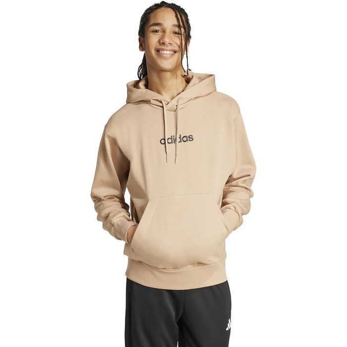 Чоловічий худі Adidas Essentials Linear Fleece з капюшоном, колір Warm Sandstone/Black, розмір S