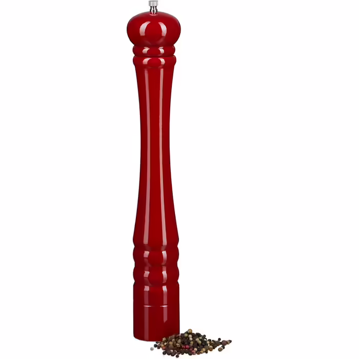 Relaxdays Pepper Grinder, Wood, Ceramic Grinding Mechanism, Large, HxWxD: 40 x 6 x 6 cm, Classic Design, Red