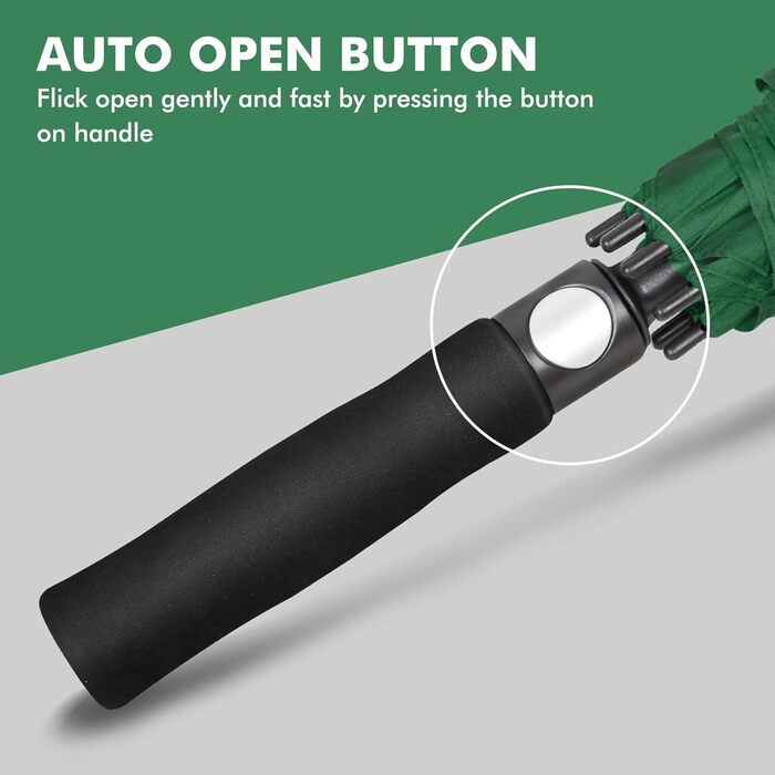 NINEMAX Парасолька велика, штормостійка, автоматична, для чоловіків та жінок, з подвійним покриттям, вентильована (зелена, XXL / 172 см)