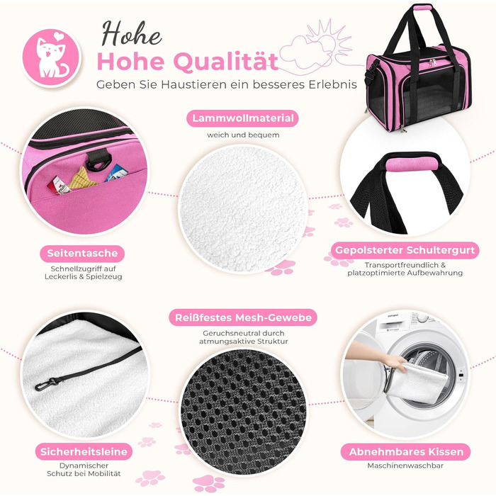 Транспортна сумка для кота/собаки до 5 кг, рожева, 43x28x28 см