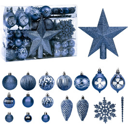 100 шт. прикраси для ялинки: кулі, верхівка, чорний колір, розбиваємі, підвісні, блакитний колір