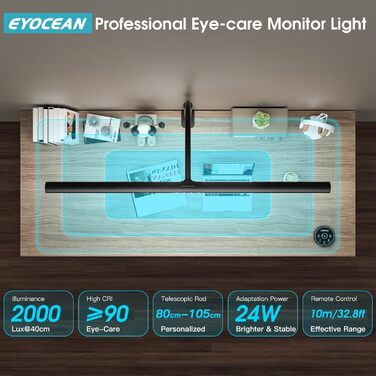 LED лампа настільна EYOCEAN 24W, 80 см, з керуванням жестами, регульоване денне світло, захист очей, для офісу, читання, архітекторів, дизайнерів, матовий чорний