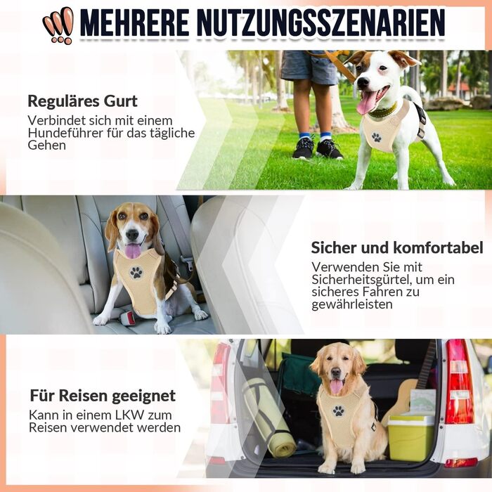 Нашийник для собак LowTon: безпечний, не тягне, для маленьких та середніх порід, м'який, дихаючий (L, Бежевий)