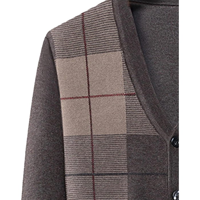 Кардиган чоловічий в стилі аргайл, з ґудзиками, в'язаний, з кишенями, кольору верблюжий (L)