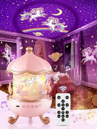 Star Projector for Kids with 15 Films, Music Box for Baby Girls with 10 Songs, 7-Color Night Light for Children, Star Projector Baby Gift for Girls, Kids Room Decoration