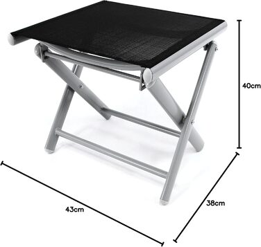 Складаний табурет Nexos для кемпінгу та відпочинку на балконі/терасі. Алюмінієва рама, сидіння з Textilene, чорне порошкове покриття, сірий колір, висота 42 см