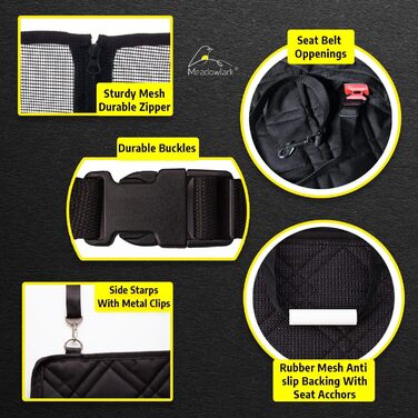 Meadowlark® Автоковдра для собак на заднє сидіння - Водостійка, повна комплектація, сітчасте вікно, захист від шерсті, бруду та подряпин, 2 чохли на підголівники, XL, Чорний (152.5 x 162.5 см)