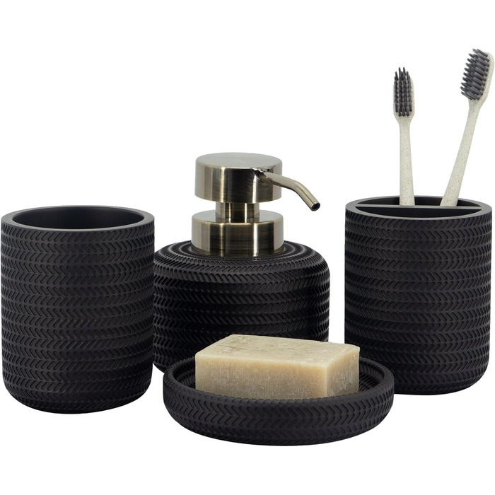 Набір аксесуарів для ванної кімнати ZCCZ, 4 шт. Чорний: мильниця, тримач для зубних щіток, стаканчик, мильниця. Організатор для раковини