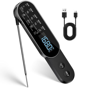 Бездротовий термометр для м'яса з миттєвим зчитуванням, ±0.3°C, IP67, для приготування на грилі, барбекю, кухні. Термометр для м'яса з LCD екраном