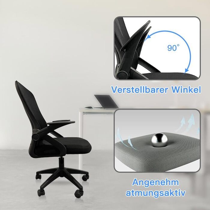 Ергономічне крісло для офісу, крісло для робочого столу з регульованими підлокітниками, 3D-підголівник та 3D-підтримка попереку, офісне крісло з функцією гойдання та нахилу (біле та чорне) (Чорний - оновлення)