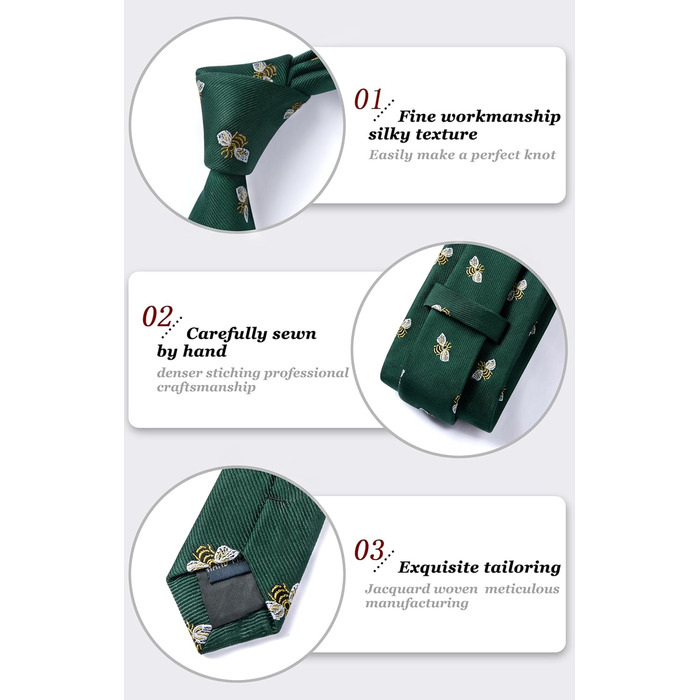 HISDERN Комплект краватки та нагрудного хустинки для чоловіків, зелено-жовтий принт, класичний стиль, для весілля та ділових зустрічей
