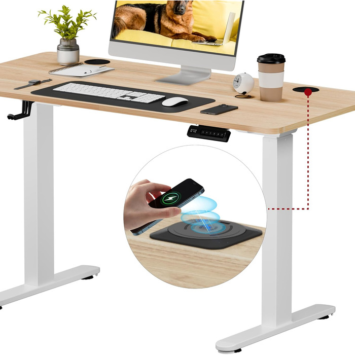 Регульований по висоті письмовий стіл SANODESK Pro з цільною стільницею (клен), 110 x 54 см