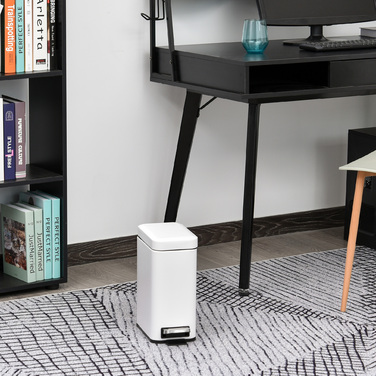 HOMCOM 5L Step Trash Can, Cosmetic Can, Waste Bin with Lid and Foot Pedal, Trash Container with Inner Bucket, Bathroom Trash Can for Living Room, Office, Metal, White, 29.2 x 14 x 32 cm | Aosom