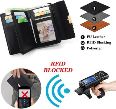 GOUNNU Wallet for Women PU Leather Women's Card Holder RFID Protection Women's Wallet Many Compartments Women's Short Wallet with 14 Card Slots and Coin Pocket Money Bag Women (Black)