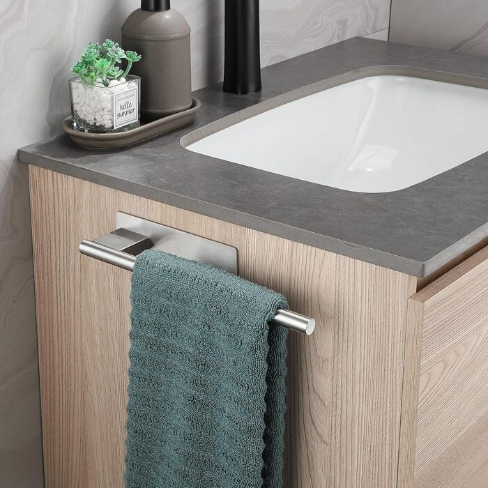 Тримач для рушників без свердління, подвійний, 304 нержавіюча сталь, рушник-перекладина з двома підлокотниками, самоклеючий, для гостьових рушників, монтаж на стіну для ванної кімнати та кухні (срібний)