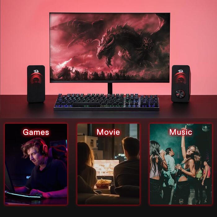 Redragon GS500 Stentor: Комп'ютерні колонки 2.0, USB, з підсвіткою, потужні баси