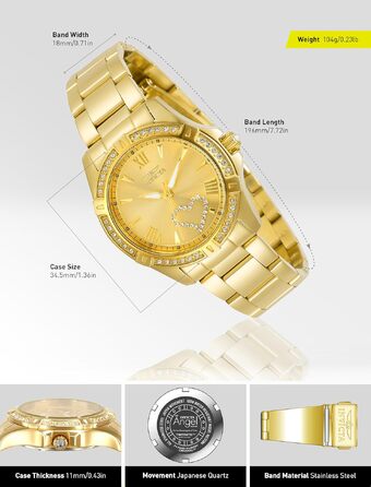 Жіночий кварцовий годинник Invicta Angel золотого кольору, сталь, 34мм