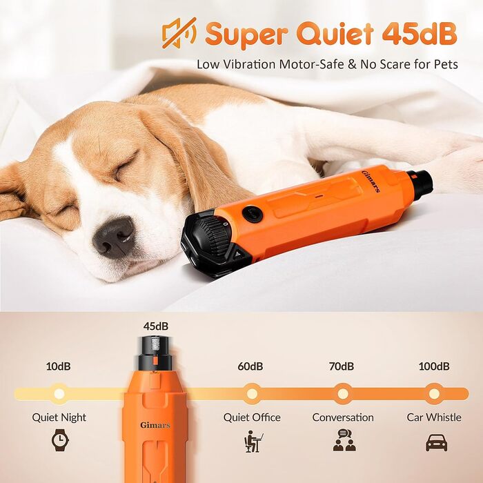 Шліфувальник для собак Gimars 6-ступінчатий з LED-підсвіткою, 12000RPM, тихий, USB, для великих, середніх та малих собак та котів, помаранчевий/червоний (Sunset Chevron)