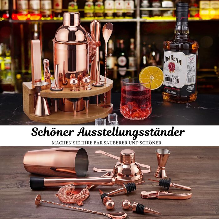 Набір шейкер для коктейлів Barkeeper Set з підставкою, нержавіюча сталь, професійний барний інструмент (рожеве золото)