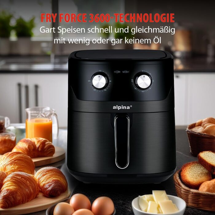 Фритюрниця Alpina Heißluft XXL: Air Fryer на 4-6 осіб, 1800W, 6L, з цифровим дисплеєм та таймером
