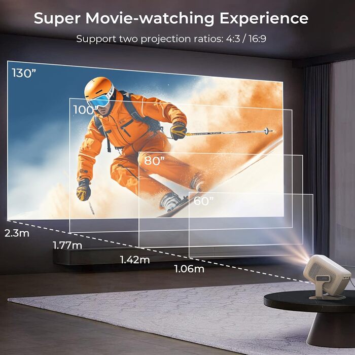 Портативний проєктор LYNCAST N300: 4K, Android 13, WiFi 6, Bluetooth 5.4, сумісний з Netflix, iOS, USB, HDMI