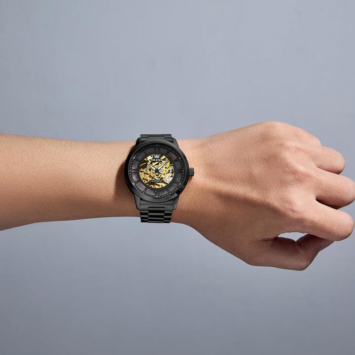 Чоловічий годинник OLEVS 6728 з автопідзаводом: механічний турбійон, водонепроникний, сталевий ремінець та підсвітка, чорний колір