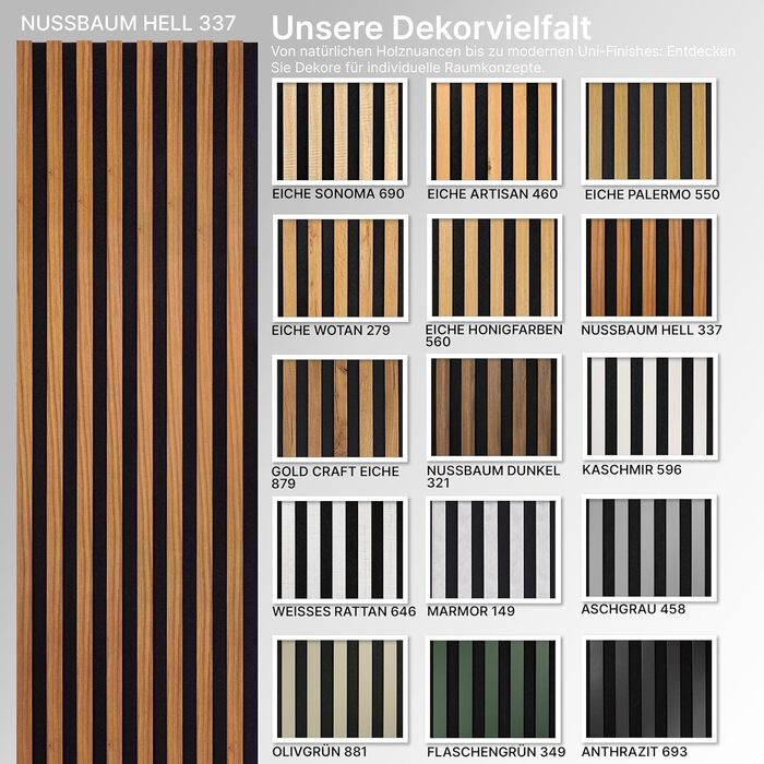 Акустичні панелі SPAZIO (набір 2 шт.) 260x54 см, колір Світлий горіх — стінова облицювання з акустичного фетру