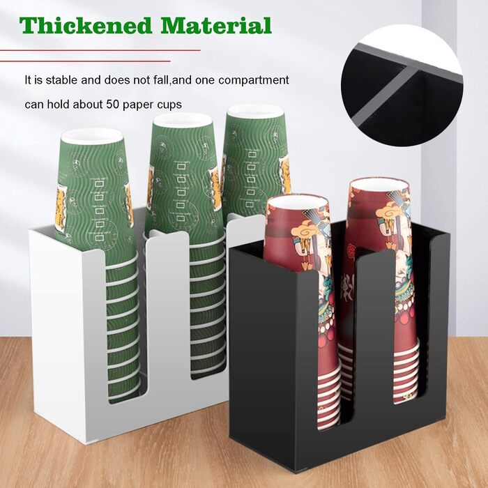 Together-Life Paper Cup Organizer Dispenser, Disposable Cup Lid Holder, Display Storage, Coffee, Milk, Tea Shop, Restaurant Supplies, Halloween Party Accessories (2 Compartments, black)