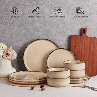 Набір посуду E-far Steingut на 4 особи, 18 предметів, кераміка, чорний матовий (Sandy Beige)