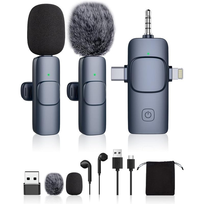 Бездротовий мікрофон Lavalier Mini для телефону/iPhone/Android/ПК/iPad, USB-C, 4-в-1, для відео, стрімінгу, YouTube, TikTok, блогу, подкасту, блакитний