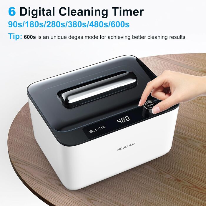 Ультразвукова очищувачка 900мл, 50W, 45kHz для ювелірних виробів, окулярів, годинників, зубних протезів, з 6 режимами та функцією дегазації, біло-чорна