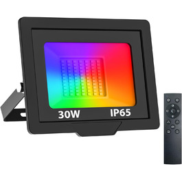 LED прожектори Nipify з датчиком руху для вулиці, 2 шт., 30W 3000Лм, IP65, холодне біле світло 6500K, кабель 100 см, для складу, саду, готелю, дворів (30W-RGB)