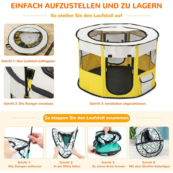 Переносний вольєр для тварин Allsopets: клітка для собак, котів, кроликів (XL, жовтий)