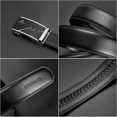 Шкіряний чоловічий ремінь BOSTANTEN з автоматичною пряжкою (рачет), 35 мм, чорний, довжина 115 см (на талію 32-38 дюймів), класичний бізнес-стиль