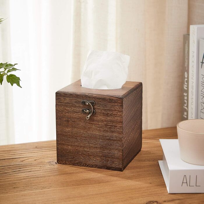 SINOBEST Wooden Tissue Box, Decorative, Square, Napkin Holder for Bathroom and Home Decor