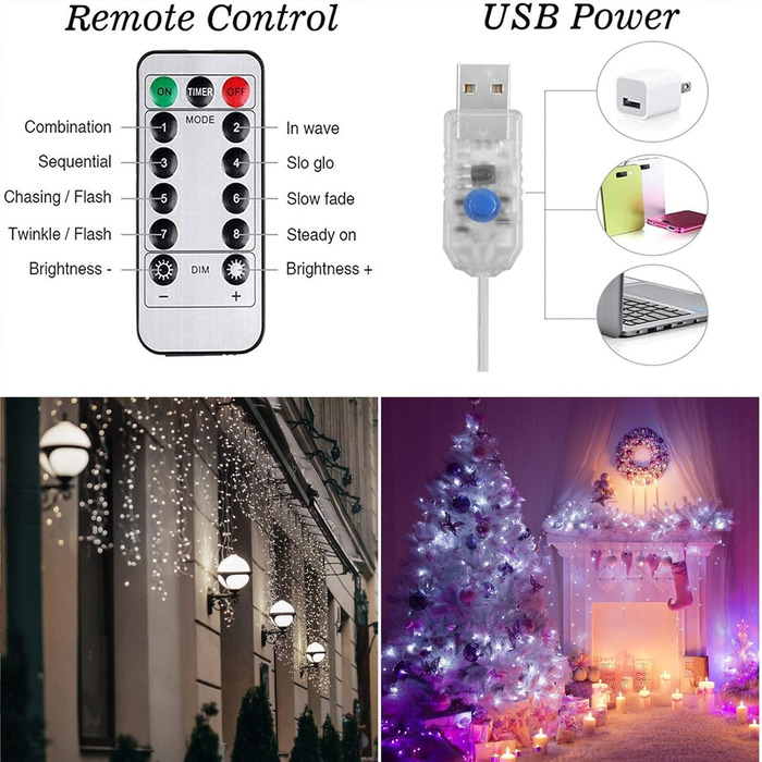 Льодогенератор 3Mx3M 300 LED, USB, з пультом та таймером, для декору приміщень, водонепроникний, білий