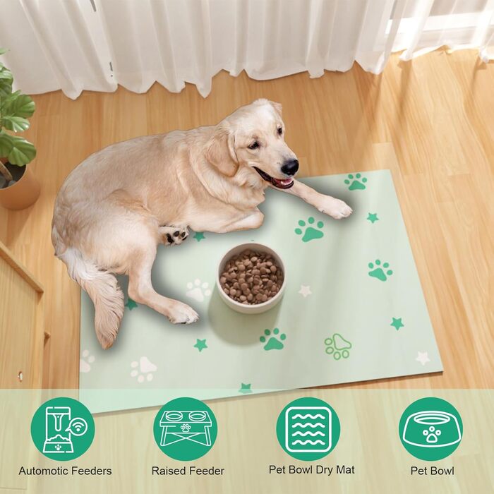 Килимок під годівницю для собак BLESWIN, 30x50 см, водопоглинаючий, антиковзний, для цуценят, зелений зірка