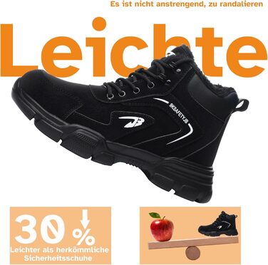 Черевики безпеки для чоловіків та жінок, водонепроникні зимові утеплені черевики з металевим носком, чорні, розмір 43 EU