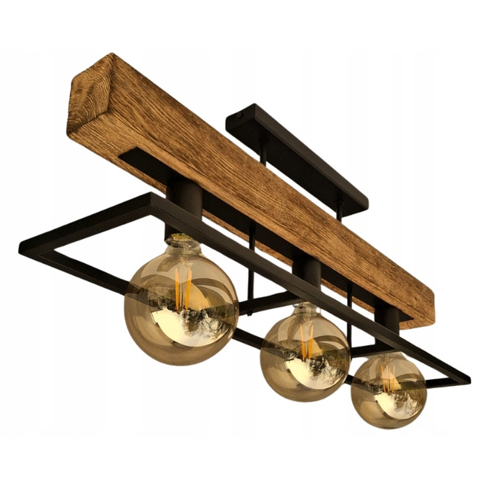 Люстра-ліхтар у стилі лофт з масивною дерев'яною балкою, дерево та метал