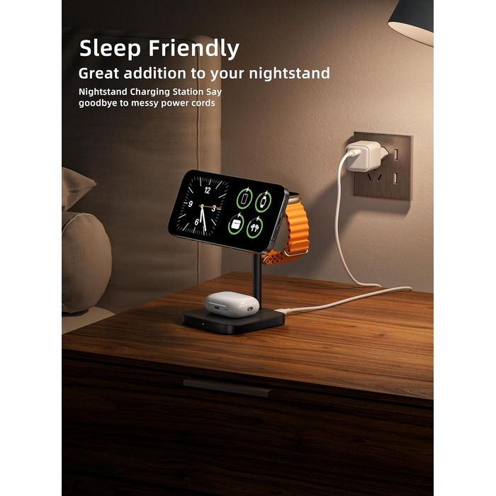 Станція зарядки LULULOOK Qi2 MagSafe 3-в-1 з алюмінію для Apple Watch та iPhone, 15W швидка зарядка для iPhone 17 Pro Max/17 Pro/17 Air/17, 5W для Apple Watch Ultra, AirPods, Титан (Чорний)