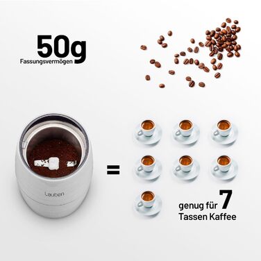 Електрична кавомолка Lauben Grinder 200ST: нержавіюча сталь, 200 Вт, для кави та спецій, з функцією ударного подрібнення, об'єм 50 г
