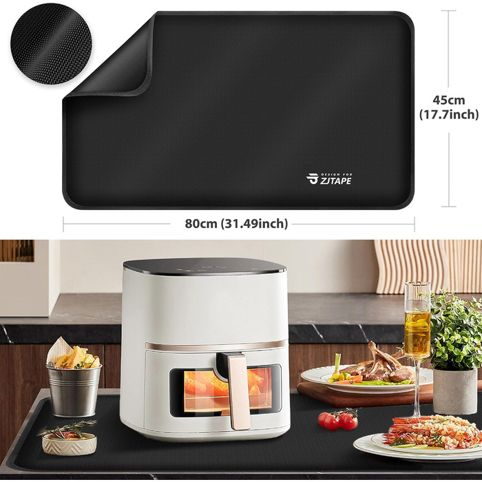 Термостійкий килимок для кухні 80x45 см - захист від нагрівання, силіконовий, чорний