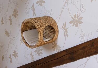 Lycce Luxurious Cat Wall Cave Alba from Water Hyacinth, 32x28x32cm, including a cushion - Space-saving & Decorative