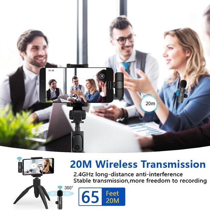 Беспроводной петличный микрофон 2St для iPhone/iPad: Plug-and-Play, шумоподавление, для видеоблогинга, YouTube, TikTok (2 шт.)