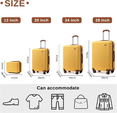 Валіза KONO з ABS-пластику, 67 x 44 x 27 см, з TSA-замком, 4-SET (блакитний/жовтий)