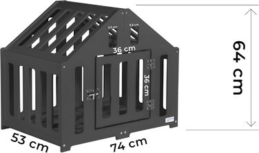 Будка для собак з дерева, клітка для собак із замком, вольєр для тварин, чорна (74 x 53 x 64 см)